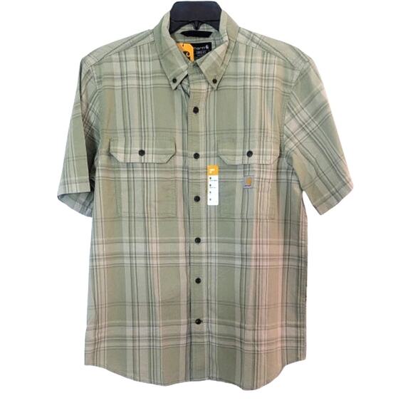 New CARHARTT Loose Fit Midweight Short Sleeve 100% Cotton Plaid Shirt MEDIUM - Picture 1 of 3